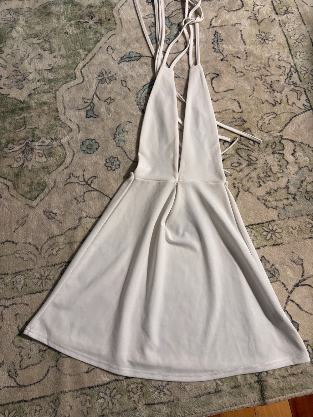 White Plunge Halter Mini Dress